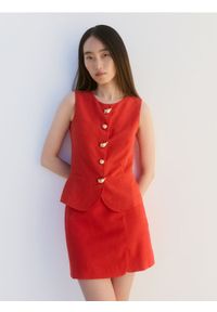 Reserved - Kamizelka z dodatkiem lnu - pomarańczowy. Kolor: pomarańczowy. Materiał: len #1