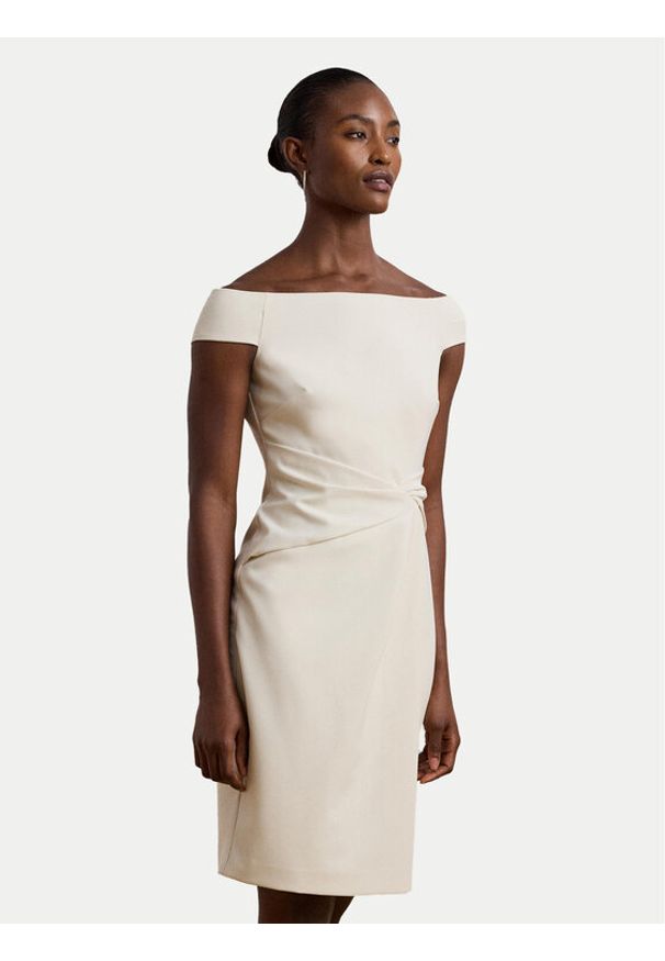 Lauren Ralph Lauren - LAUREN RALPH LAUREN Sukienka koktajlowa 253936389003 Écru Slim Fit. Materiał: syntetyk. Styl: wizytowy