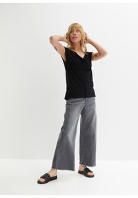 bonprix - Top z mieszanki wiskozy. Typ kołnierza: dekolt woda. Kolor: czarny. Materiał: wiskoza. Styl: klasyczny #3