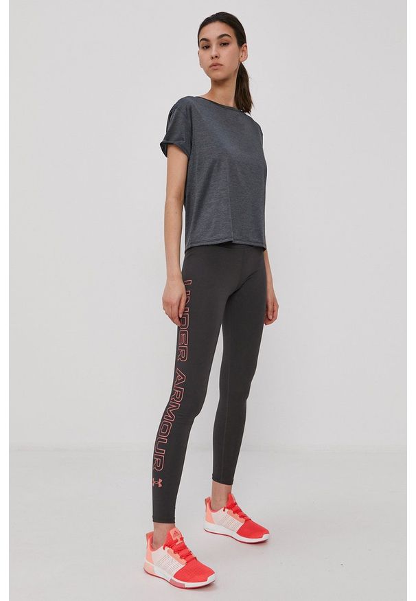 Under Armour - Legginsy. Kolor: szary. Wzór: nadruk