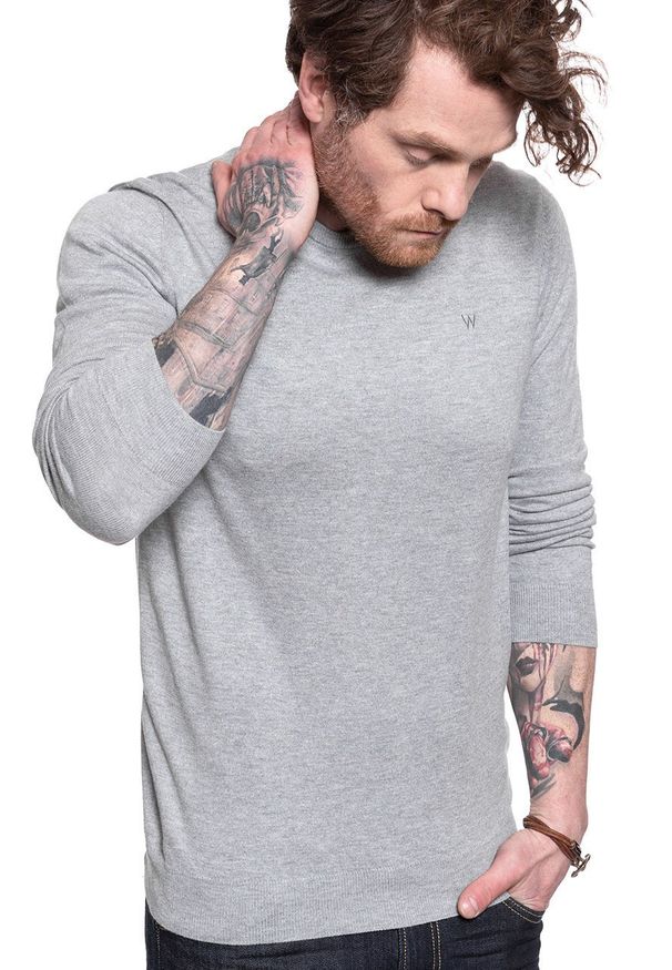 Wrangler - MĘSKI SWETER WRANGLER CREW KNIT MID GREY MEL W8A0PDX37 112132357. Kolor: szary