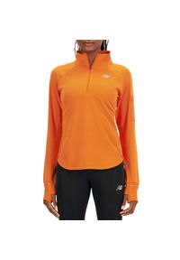 Bluza New Balance WT23252CEN - pomarańczowa. Kolor: pomarańczowy. Materiał: skóra, tkanina, poliester. Styl: sportowy. Sport: fitness