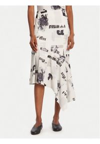 Desigual Spódnica midi Breaking News 25WWFK07 Biały Regular Fit. Kolor: biały. Materiał: syntetyk