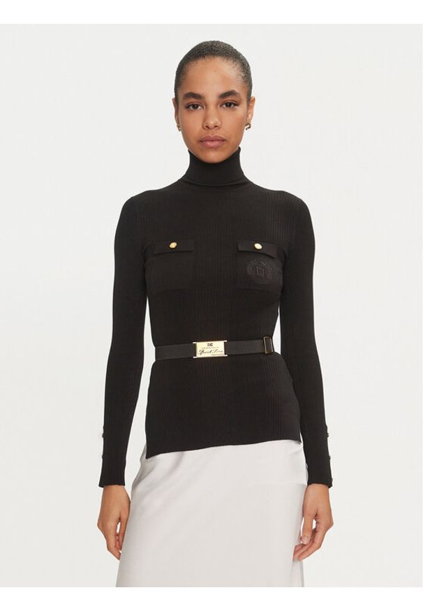 Elisabetta Franchi Golf MK-11B-46E2-V890 Czarny Slim Fit. Typ kołnierza: golf. Kolor: czarny. Materiał: syntetyk, wiskoza