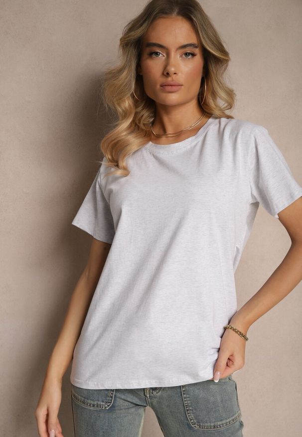 Renee - Jasnoszary Klasyczny T-shirt Bawełniany o Casualowym Kroju Nattine. Okazja: na co dzień. Kolor: szary. Materiał: bawełna. Wzór: gładki. Styl: klasyczny