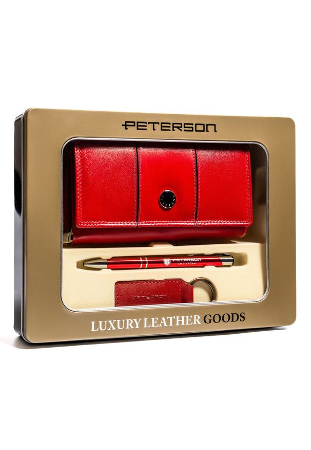 Zestaw prezentowy Peterson PTN ZD35 czerwony. Kolor: czerwony. Materiał: skóra