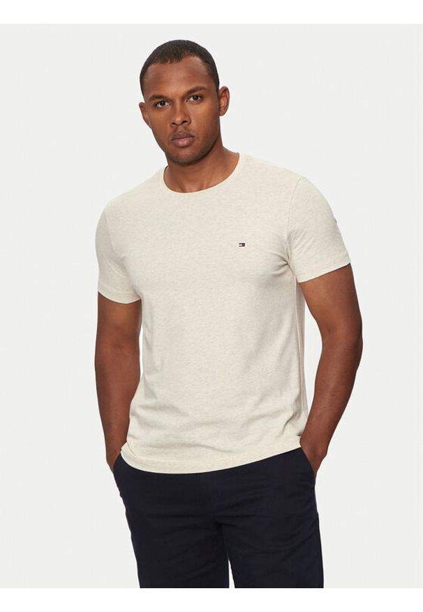 TOMMY HILFIGER - Tommy Hilfiger T-Shirt MW0MW10800 Beżowy Slim Fit. Kolor: beżowy. Materiał: bawełna