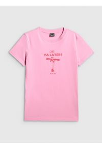 4f - 4F T-shirt regular z nadrukiem damski - różowy XL. Kolor: różowy. Wzór: nadruk #1