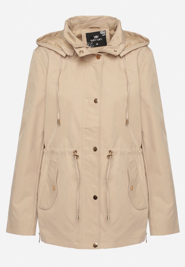 Born2be - Beżowa Kurtka Parka z Odpinanym Kapturem i Ozdobnymi Suwakami Velotia. Okazja: na co dzień. Kolor: beżowy. Materiał: jeans, koronka. Długość rękawa: długi rękaw. Długość: długie. Wzór: koronka. Styl: klasyczny, elegancki, casual
