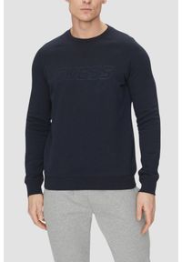 Guess - GUESS Granatowa męska bluza New Aldwin. Kolor: niebieski. Materiał: bawełna, poliester, materiał. Wzór: bez wzorów
