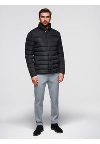 Ombre Clothing - Pikowana kurtka męska ze stójką i zamkami na klatce piersiowej – czarna V1 - Rozmiar: XL. Okazja: na co dzień. Typ kołnierza: kołnierzyk stójkowy. Kolor: czarny. Materiał: poliester, materiał. Styl: sportowy, casual, elegancki
