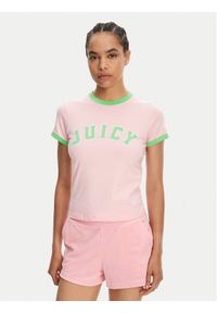 Juicy Couture T-Shirt Collegiate Ringer JCWCT125320 Różowy Slim Fit. Kolor: różowy. Materiał: bawełna