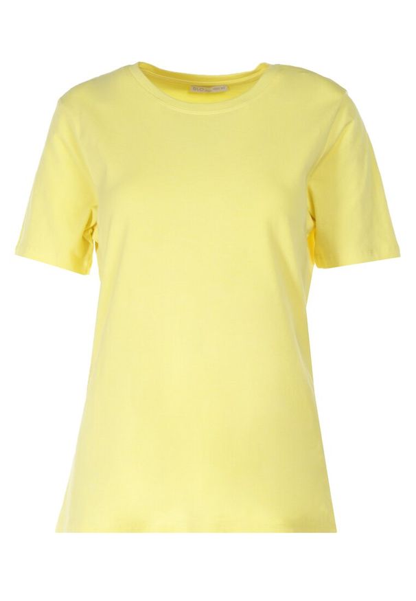 Born2be - Żółty T-shirt Akisistae. Kolekcja: plus size. Kolor: żółty. Materiał: bawełna, dzianina, materiał. Długość rękawa: krótki rękaw. Długość: krótkie