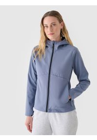 4f - 4F Kurtka softshell wiatroodporna membrana 5000 damska - granatowa XS. Typ kołnierza: kołnierzyk stójkowy, kaptur. Kolor: niebieski. Materiał: softshell. Technologia: Windstopper. Sezon: zima. Sport: wspinaczka