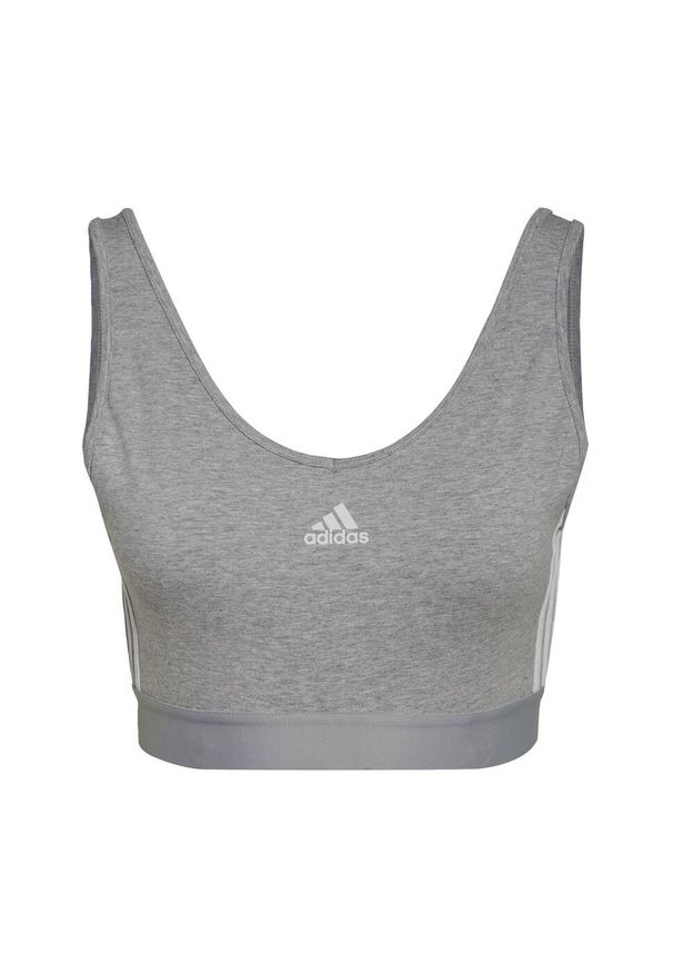 Adidas - Essentials 3-Stripes Crop Top With Removable Pads. Kolor: szary, biały, wielokolorowy. Rodzaj stanika: wyciągane miseczki. Długość: krótkie. Sport: bieganie