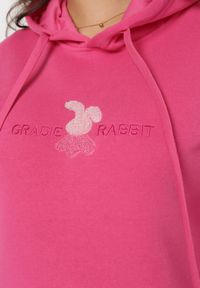 Born2be - Różowa Ocieplona Bluza Kangurka z Kapturem i Pluszową Naszywką Dysineia. Typ kołnierza: kaptur. Kolor: różowy. Materiał: polar. Wzór: aplikacja #5