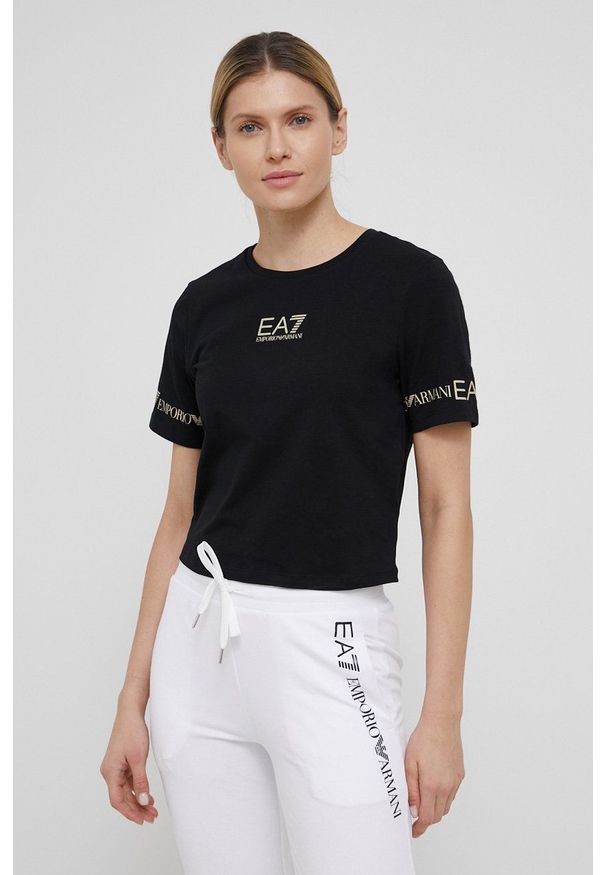 EA7 Emporio Armani T-shirt 3LTT08.TJCRZ damski kolor czarny. Okazja: na co dzień. Kolor: czarny. Wzór: nadruk. Styl: casual
