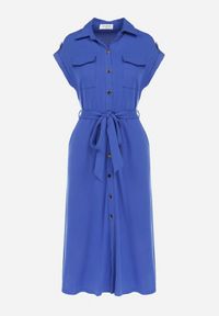 Born2be - Niebieska Sukienka Koszulowa Phinitrite. Okazja: na co dzień. Kolor: niebieski. Wzór: aplikacja. Typ sukienki: koszulowe. Materiał: materiał. Długość rękawa: krótki rękaw. Sezon: lato. Styl: casual. Długość: midi #2