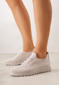 Born2be - Beżowe Sznurowane Buty Sportowe Sneakersy z Siateczki Caeolea. Okazja: na co dzień. Kolor: beżowy. Materiał: jeans. Sport: fitness, joga i pilates #3