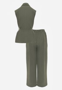 Born2be - Ciemnozielony Wiskozowy Komplet Szerokie Spodnie i Koszula Bez Rękawów z Wiązaniem Zanran. Kolor: zielony. Materiał: wiskoza #4