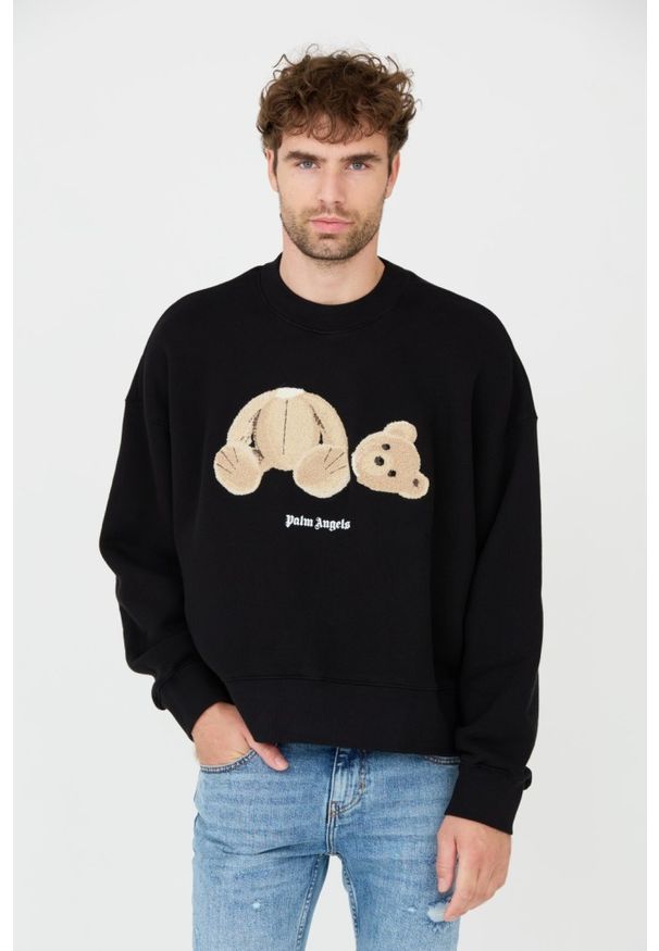 PALM ANGELS Czarna męska bluza Bear Crew, Rozmiar L. Kolor: czarny