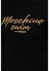 MOSCHINO Czarna bluza damska ze złotym logo, Rozmiar M. Kolor: czarny. Materiał: prążkowany, bawełna. Wzór: aplikacja
