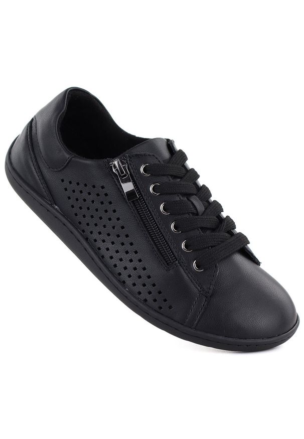 Skórzane półbuty damskie barefoot ażurowe czarne Gino Fabiani OL38-6. Kolor: czarny. Materiał: skóra. Wzór: ażurowy