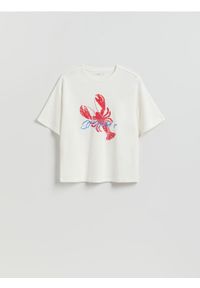 Reserved - T-shirt z nadrukiem - biały. Kolor: biały. Materiał: bawełna. Wzór: nadruk #1