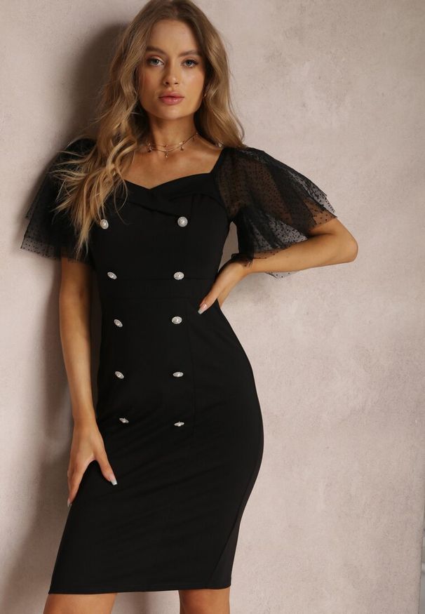 Renee - Czarna Sukienka Trypheira. Kolor: czarny. Materiał: bawełna, tkanina. Długość rękawa: krótki rękaw. Styl: elegancki. Długość: mini