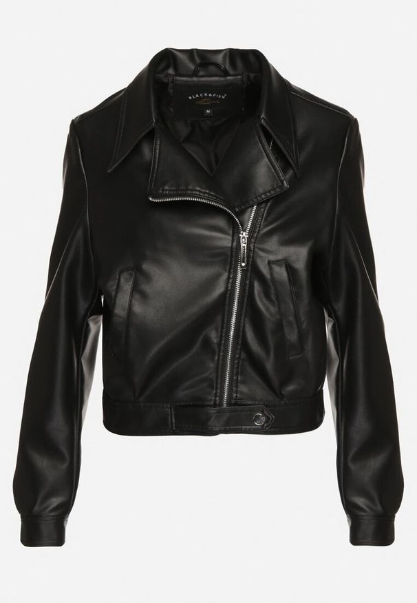 Born2be - Czarna Kurtka Ramoneska ze Zwężanymi Rękawami i Asymetrycznym Suwakiem Arpeggia. Okazja: na co dzień. Kolor: czarny. Materiał: jeans. Styl: casual, elegancki, rockowy, klasyczny