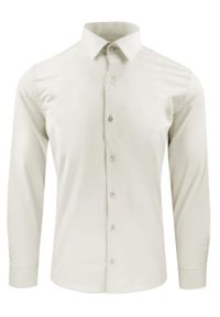 Wyszczuplona, Elegancka Koszula Męska - Victorio - Kość Słoniowa. Kolor: beżowy, wielokolorowy, brązowy. Materiał: poliester, bawełna, elastan. Styl: elegancki #1