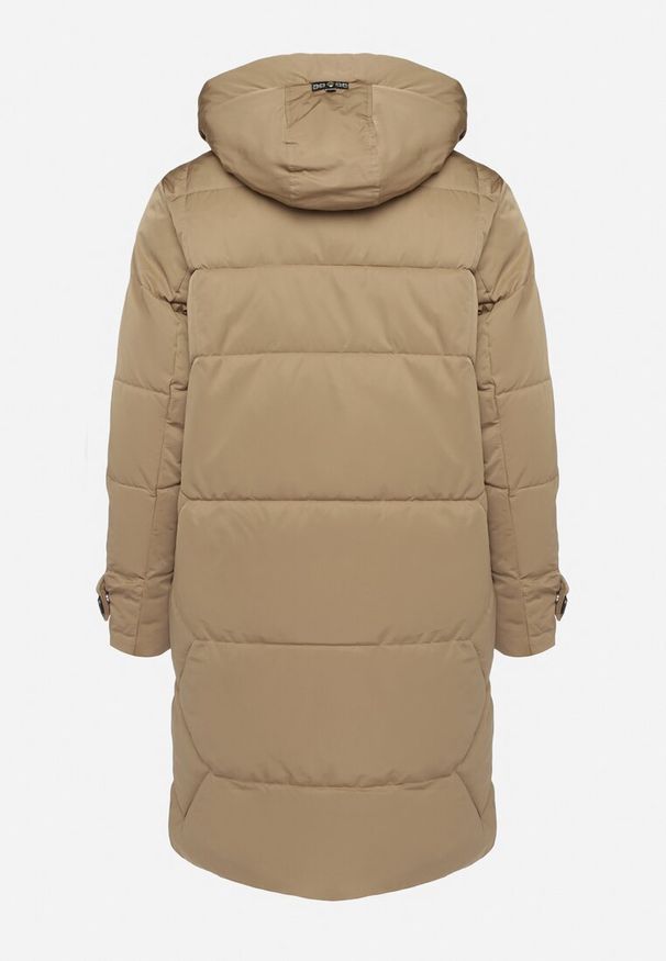 Born2be - Ciemnobeżowa Jednorzędowa Kurtka o Długim Fasonie Ocieplana Kailoria. Okazja: na co dzień. Kolekcja: plus size. Kolor: beżowy. Materiał: jeans. Długość rękawa: długi rękaw. Długość: długie. Sezon: zima. Styl: casual, klasyczny