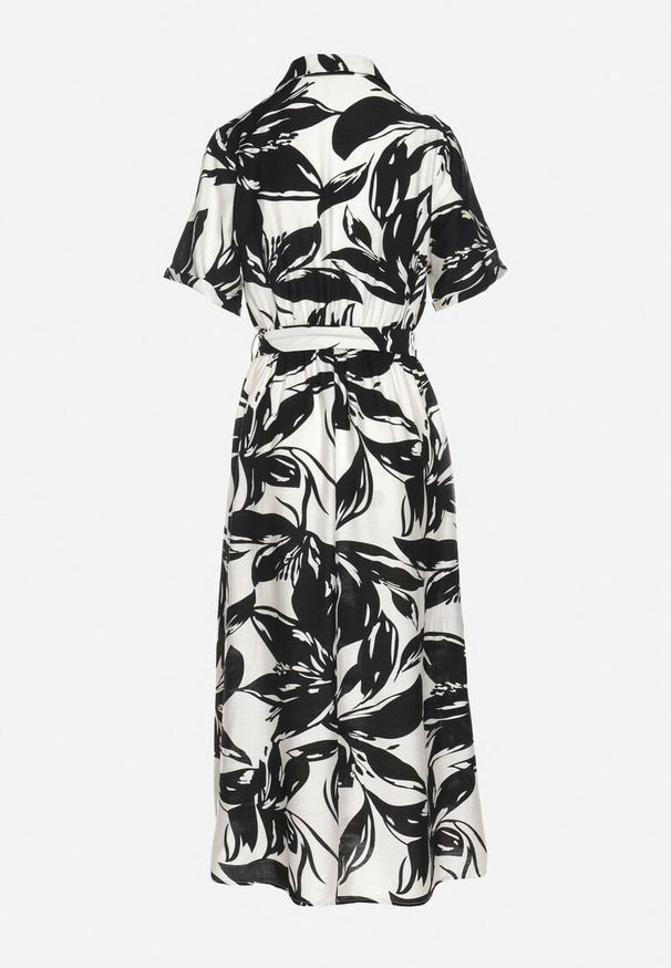 Born2be - Czarna Wiskozowa Sukienka o Koszulowym Kroju z Wiązanym Paskiem Uloanna. Okazja: na co dzień. Kolor: czarny. Materiał: wiskoza. Długość rękawa: krótki rękaw. Wzór: aplikacja. Typ sukienki: koszulowe. Styl: klasyczny, casual, elegancki