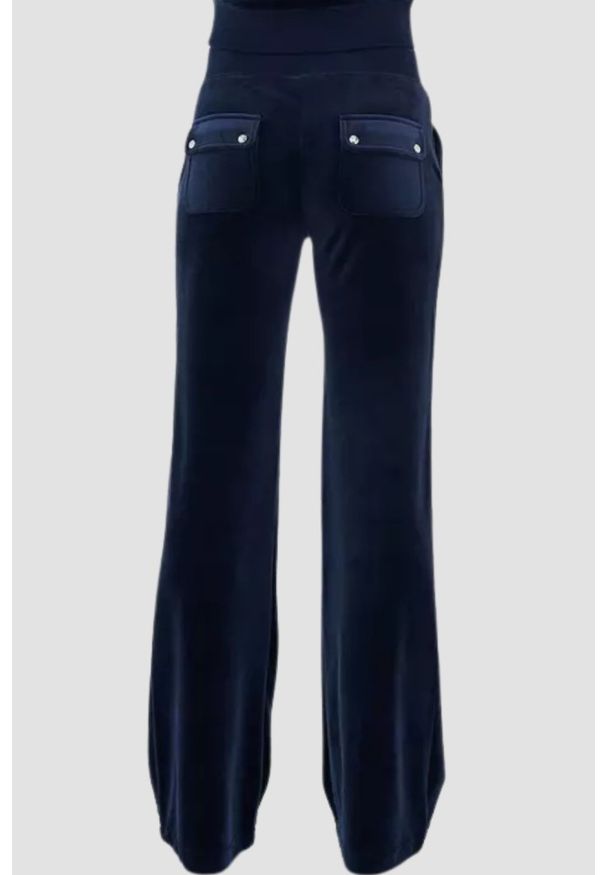 Juicy Couture - JUICY COUTURE Granatowe spodnie dresowe damskie Layla Low Rise Pocket, Rozmiar XS. Stan: obniżony. Kolor: niebieski. Materiał: dresówka