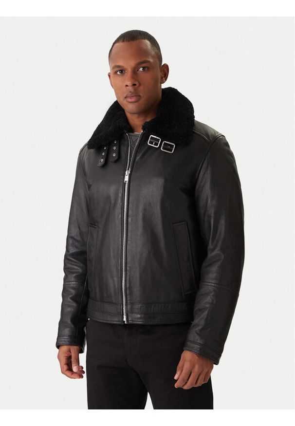 BOSS Kurtka skórzana H-Mupablo 50540917 Czarny Regular Fit. Kolor: czarny. Materiał: skóra