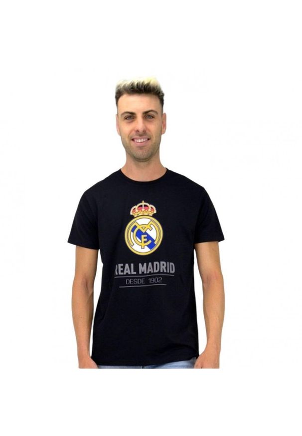 Real Madrid - T-shirt piłkarski męski Real Madryt cotton tee czarny. Kolor: czarny. Sport: piłka nożna