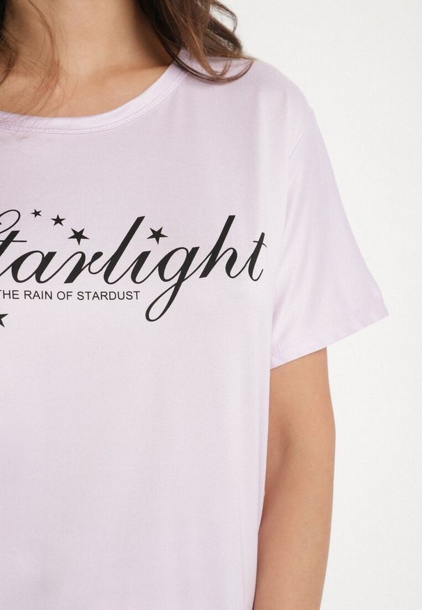 Born2be - Fioletowy Bawełniany Komplet Piżamowy T-shirt i Szorty w Zebrę Milavira. Kolor: fioletowy. Materiał: bawełna. Wzór: motyw zwierzęcy