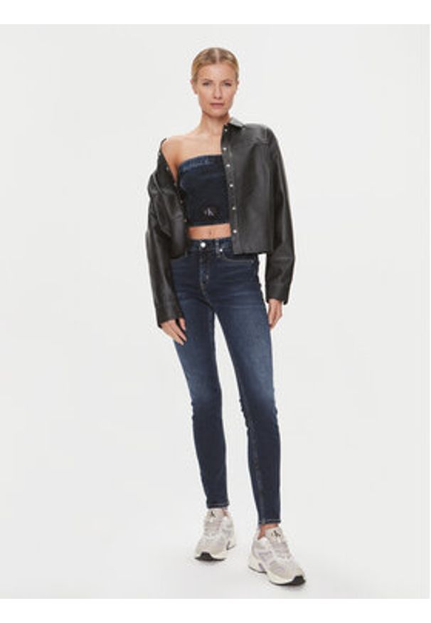 Calvin Klein Jeans Top J20J222870 Granatowy Slim Fit. Kolor: niebieski. Materiał: bawełna