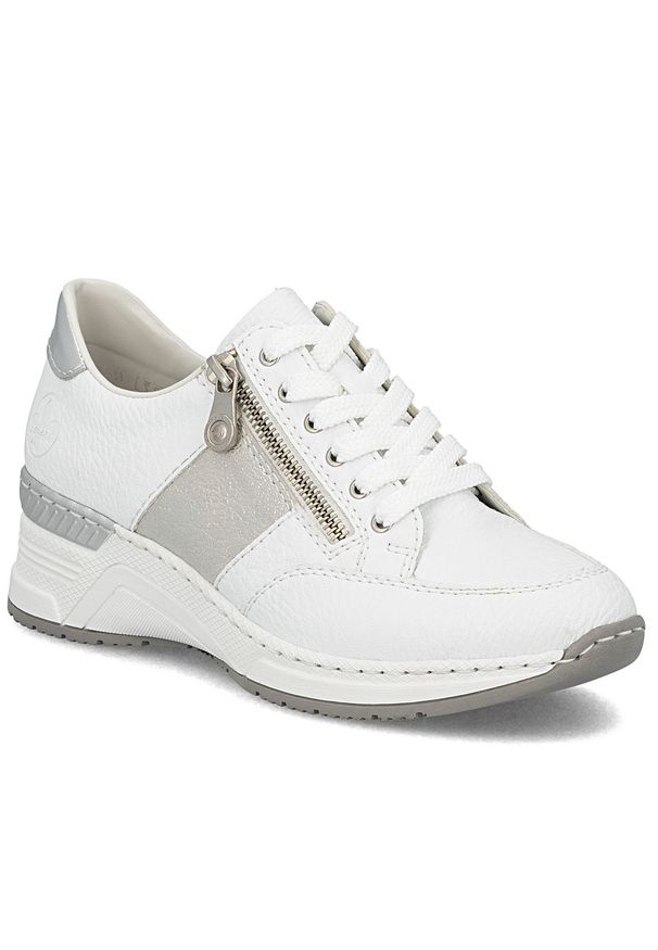 Półbuty damskie sneakersy na zamek białe Rieker N4322-80. Zapięcie: zamek. Kolor: biały. Materiał: skóra ekologiczna