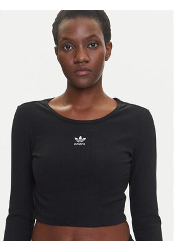 Adidas - adidas Bluzka Essentials Ribbed IW5725 Czarny Slim Fit. Kolor: czarny. Materiał: bawełna