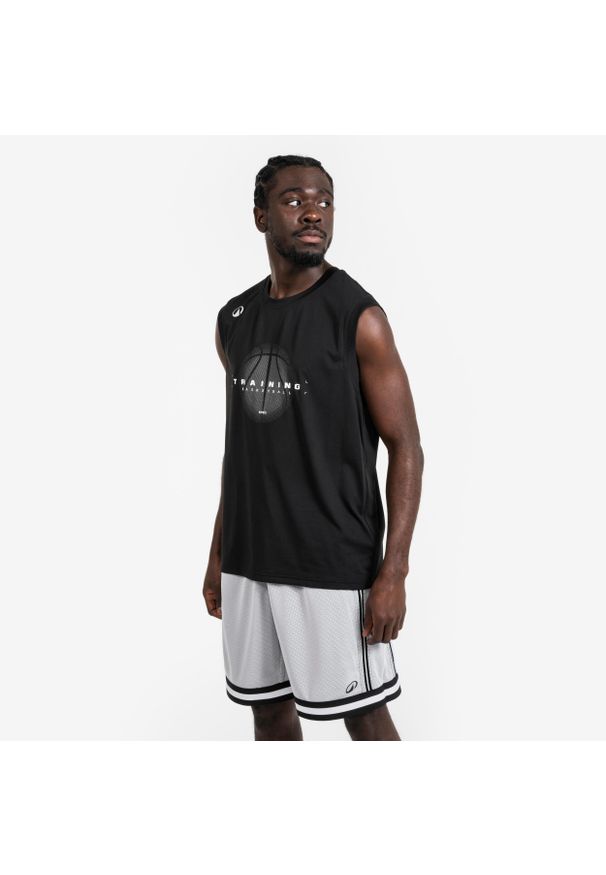 KIPSTA - Koszulka do koszykówki bez rękawów unisex Tarmak Fast 500. Kolor: szary, wielokolorowy, czarny. Materiał: poliester, materiał. Długość rękawa: bez rękawów. Sport: koszykówka