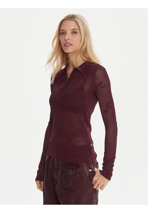 G-Star RAW - G-Star Raw Bluzka Pointelle D26657-B754 Bordowy Slim Fit. Kolor: czerwony. Materiał: wiskoza