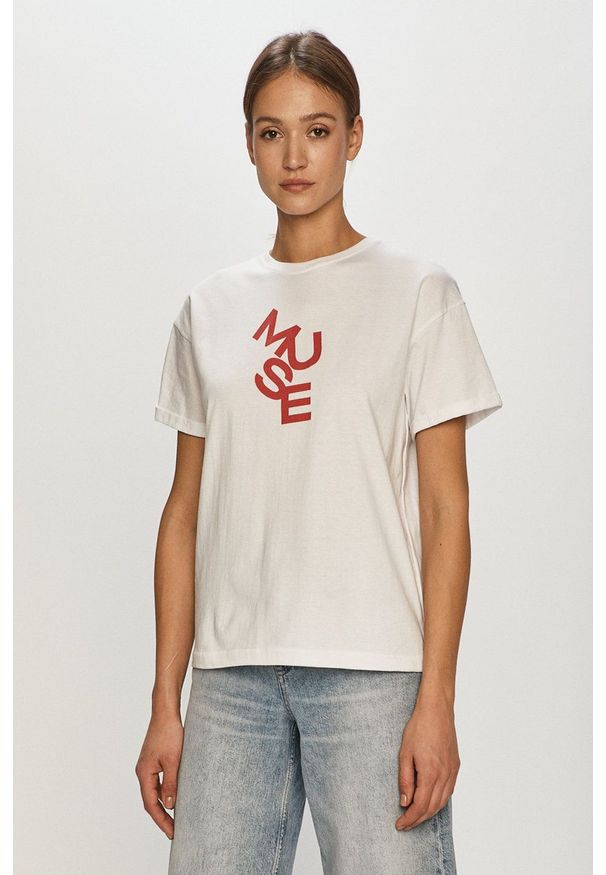Dash My Buttons - T-shirt Muse. Okazja: na co dzień. Kolor: biały. Wzór: nadruk. Styl: casual