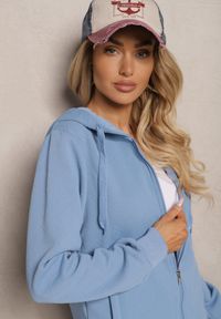 Renee - Niebieski Casualowy Komplet Dresowy z Domieszką Bawełny Bluza z Kapturem i Spodnie Joggery Sineva. Kolor: niebieski. Materiał: bawełna, dresówka