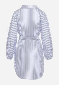 Born2be - Niebiesko-Biała Koszulowa Sukienka w Paski z Paskiem i Metalową Klamrą Elaratia. Okazja: na spotkanie biznesowe, do pracy. Kolor: niebieski. Materiał: bawełna, materiał. Wzór: paski. Typ sukienki: koszulowe. Styl: biznesowy #7