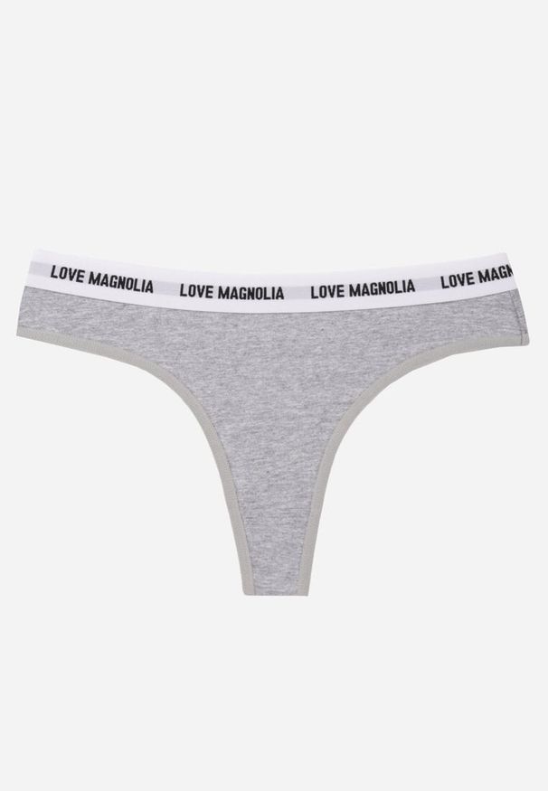 Renee - Szare Majtki Stringi z Bawełną Ozdobione Napisami Amero. Kolor: szary. Materiał: bawełna. Wzór: aplikacja, napisy