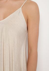 Born2be - Beżowa Rozkloszowana Sukienka z Wiskozy z Cyrkoniami Ellitana. Okazja: na co dzień. Kolor: beżowy. Materiał: wiskoza. Sezon: lato. Styl: klasyczny, casual, elegancki #7