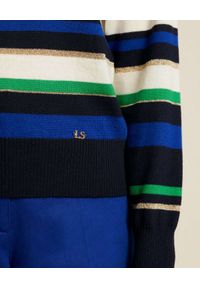 Luisa Spagnoli - LUISA SPAGNOLI - Niebieski sweter w paski Macchietta. Kolor: biały. Materiał: wełna, prążkowany. Długość rękawa: długi rękaw. Długość: długie. Wzór: paski