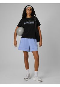 4f - 4F T-shirt boxy z nadrukiem damski - czarny S. Okazja: na co dzień. Kolor: czarny. Materiał: jeans, materiał. Wzór: nadruk. Styl: casual #2