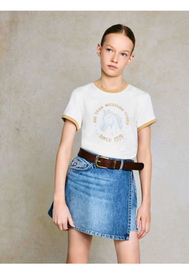 Big-Star - Spódnico-szorty dziewczęce jeansowe niebieskie Juni 466. Okazja: na co dzień. Kolor: niebieski. Materiał: jeans. Sezon: lato. Styl: vintage, casual, klasyczny, elegancki